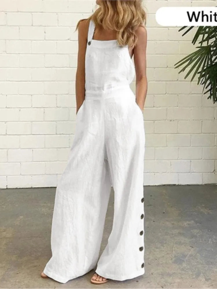 Jumpsuit Pierna Ancha Sin Mangas Liso