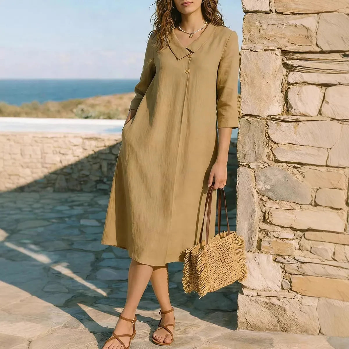 Vestido Liso Elegante Casual Aura
