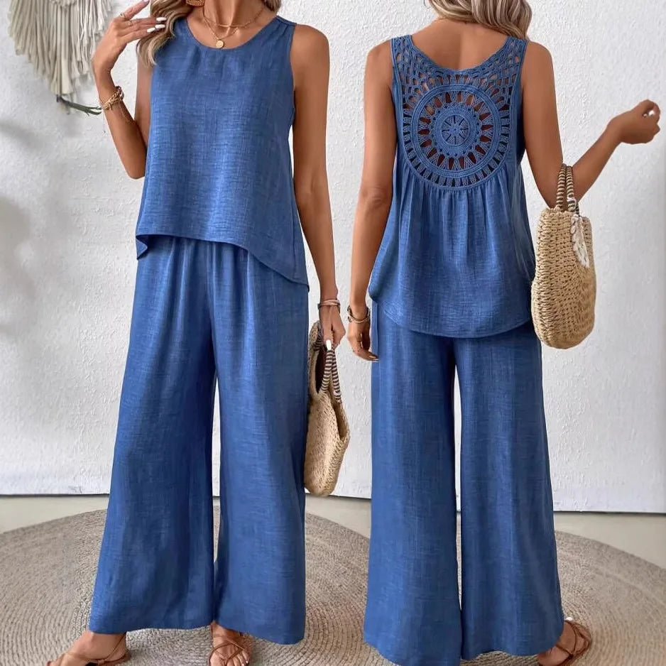 Conjunto Encaje Pierna Ancha Sin Mangas