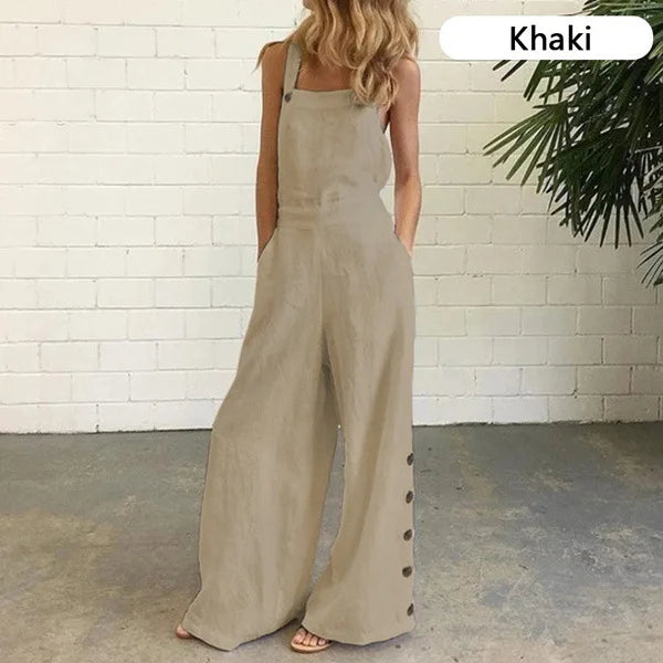 Jumpsuit Pierna Ancha Sin Mangas Liso