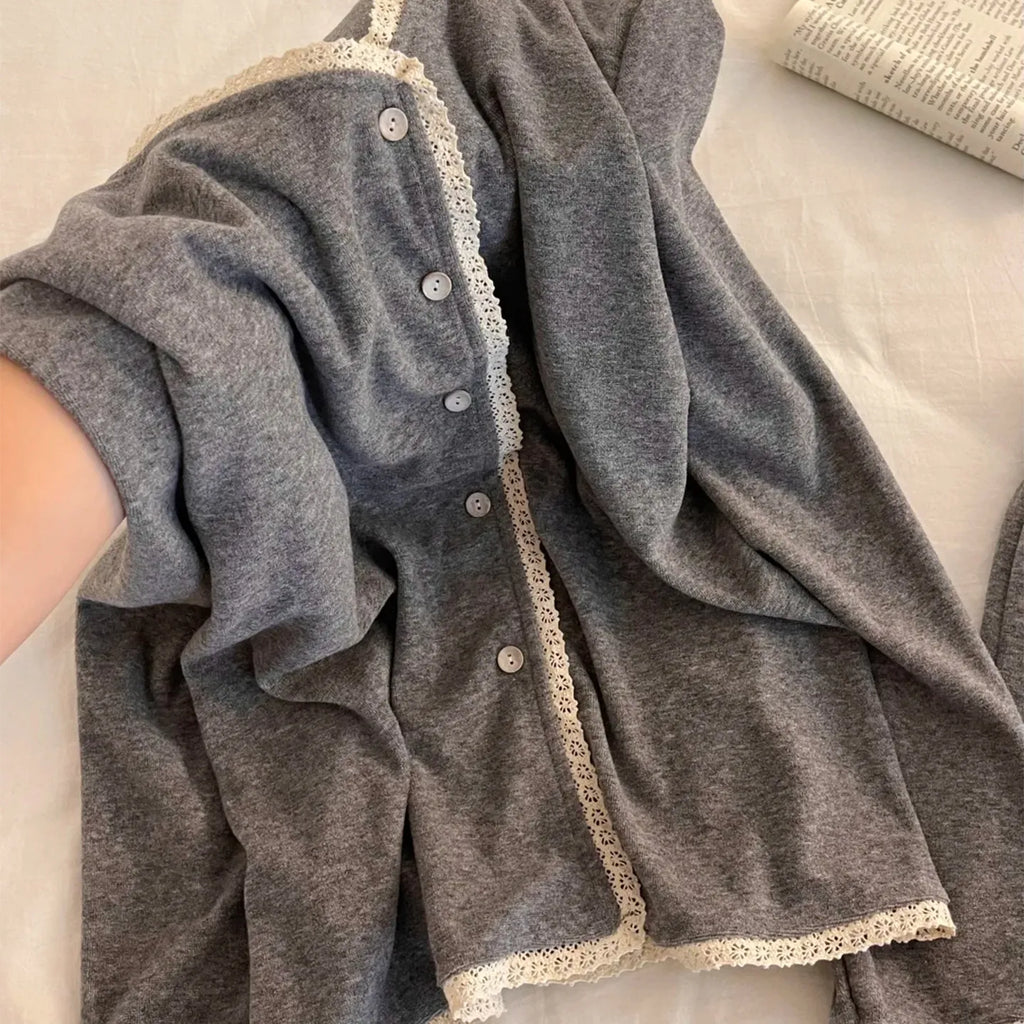 Conjunto Terciopelo Encaje Manga Larga