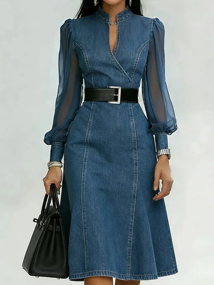 Vestido Mezclilla Cuello V Línea A