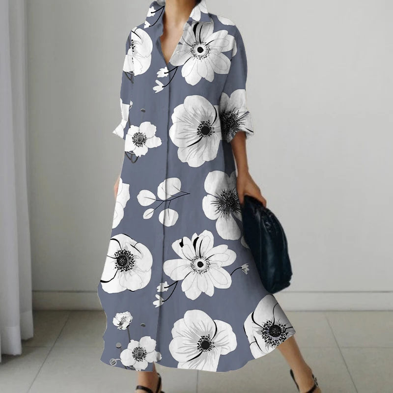 Vestido Cuello V Oversize Manga Larga