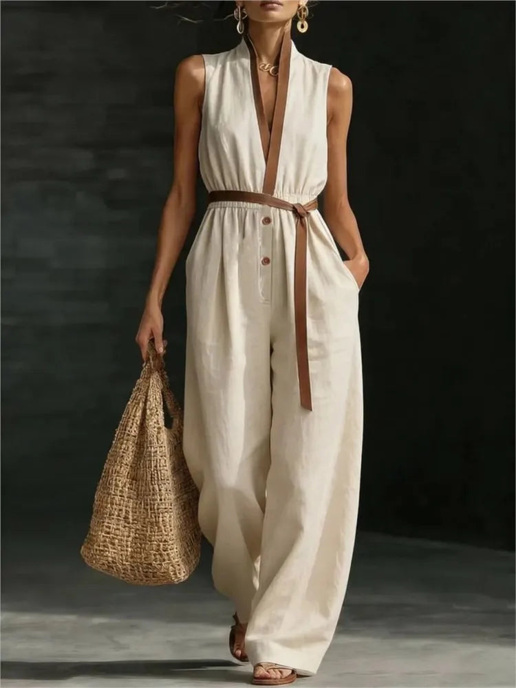 Jumpsuit Encaje Cuello V Pierna Ancha
