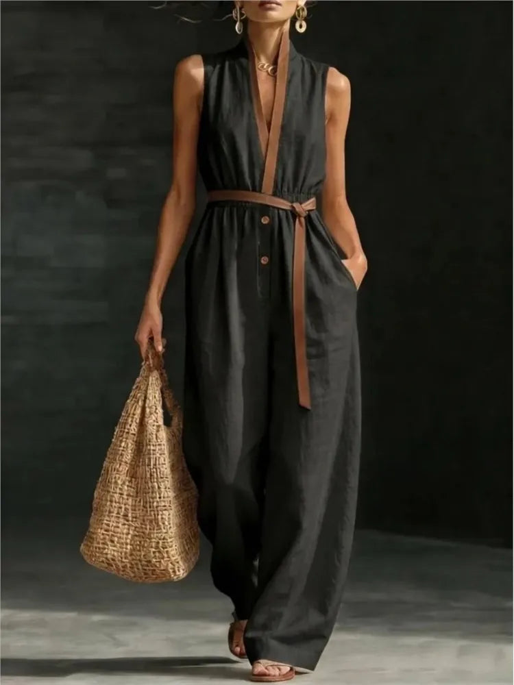 Jumpsuit Encaje Cuello V Pierna Ancha