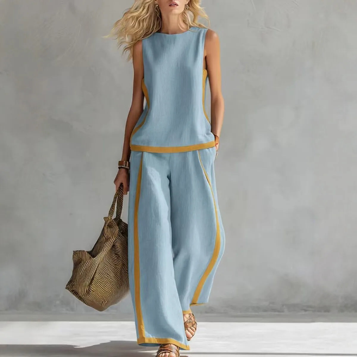 Conjunto Pierna Ancha Sin Mangas Liso
