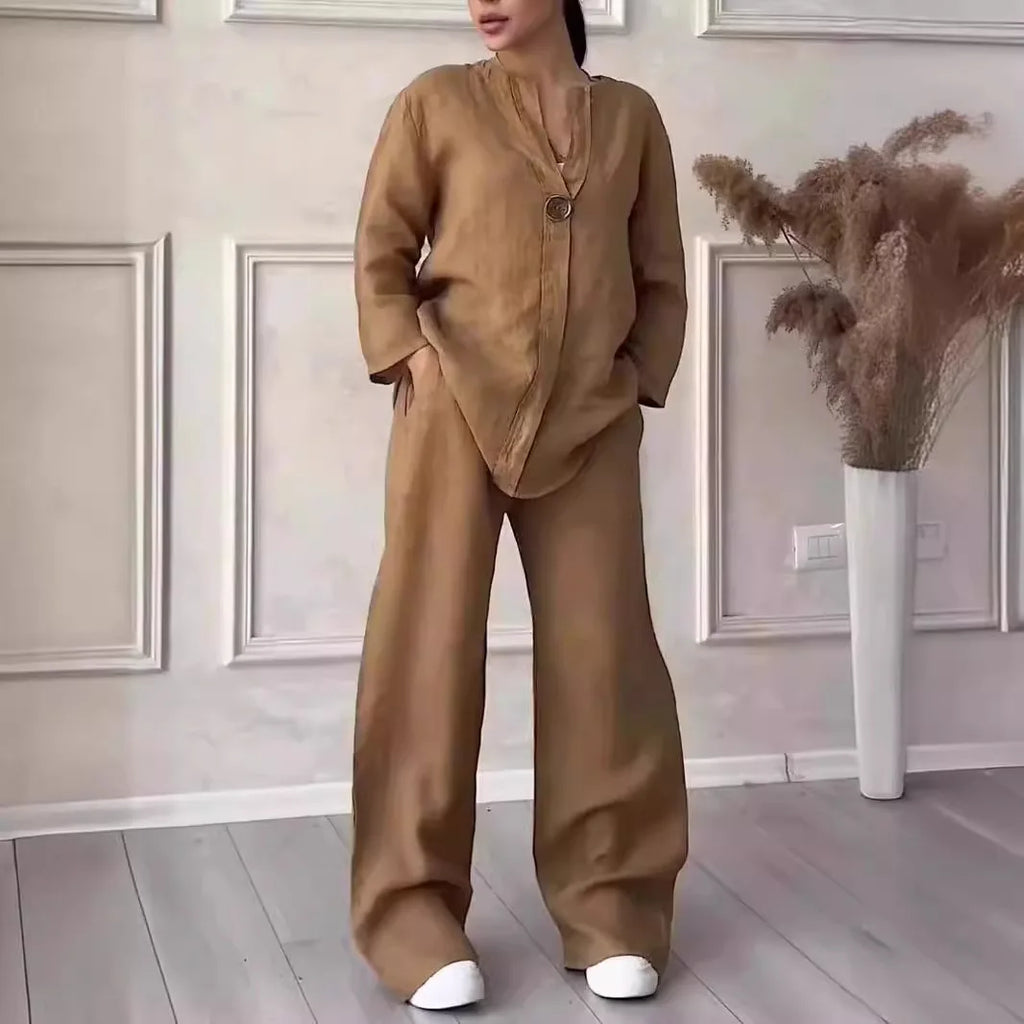 Conjunto Lino Pierna Ancha Manga Larga