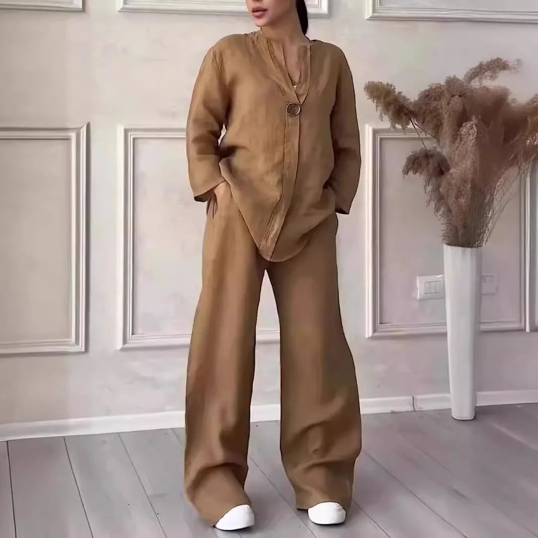Conjunto Lino Pierna Ancha Manga Larga