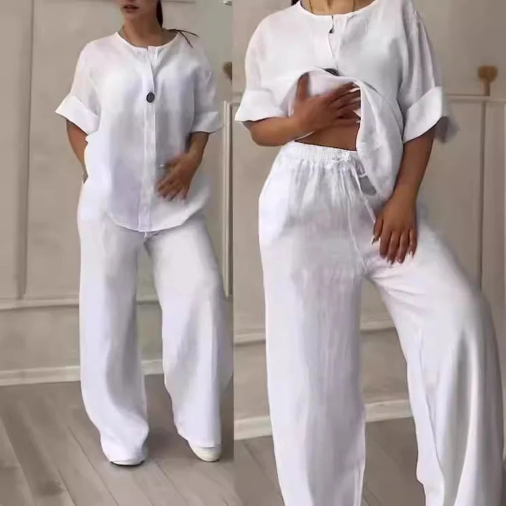 Conjunto Lino Pierna Ancha Manga Larga