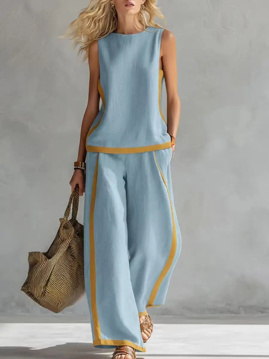 Conjunto Pierna Ancha Sin Mangas Liso