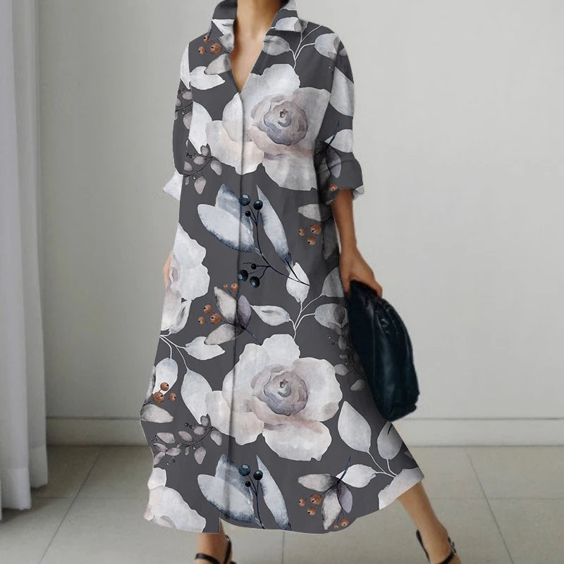 Vestido Cuello V Oversize Manga Larga