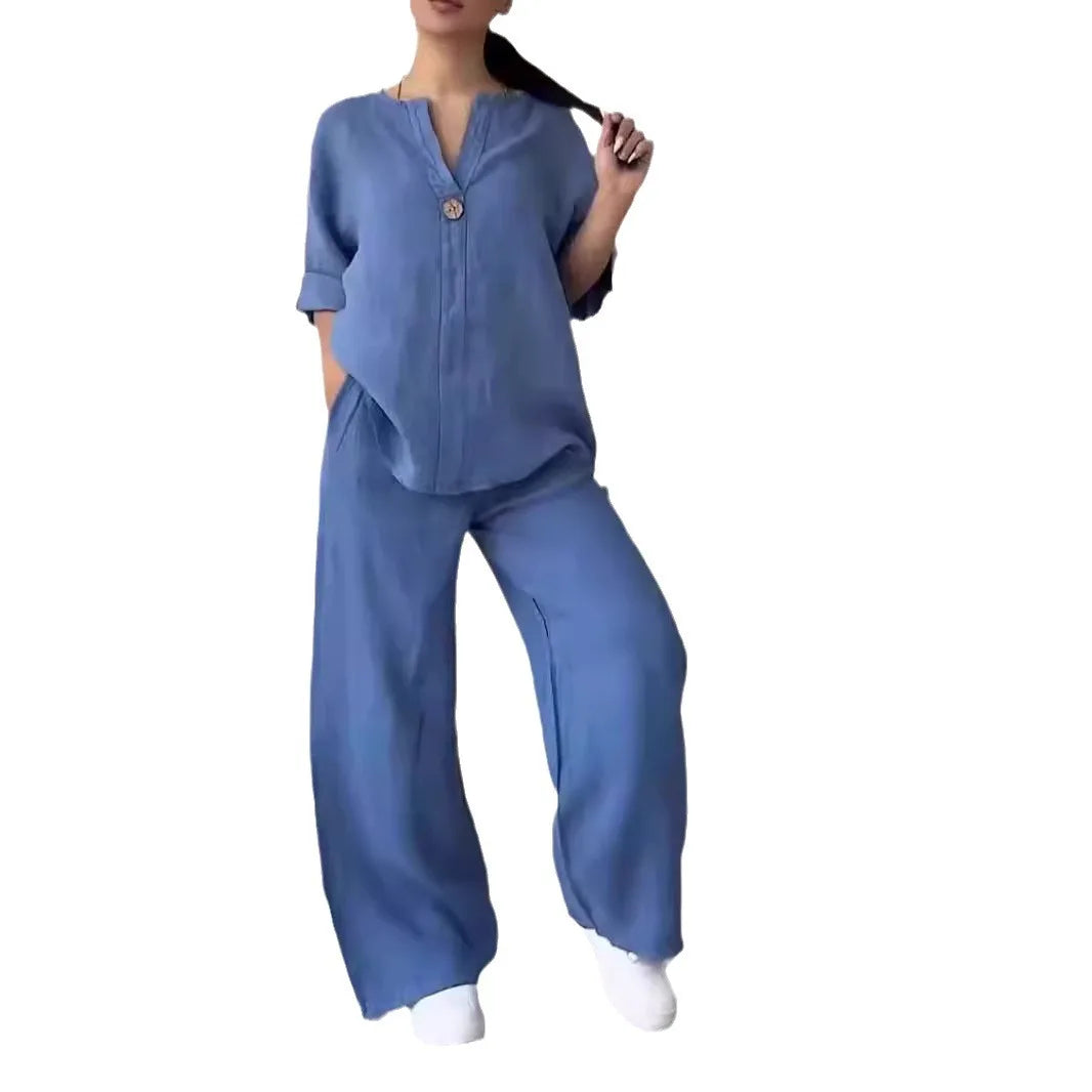 Conjunto Lino Pierna Ancha Manga Larga