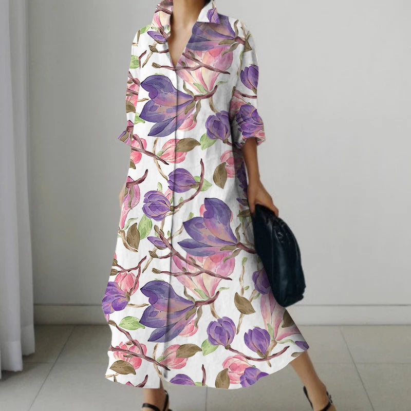 Vestido Cuello V Oversize Manga Larga