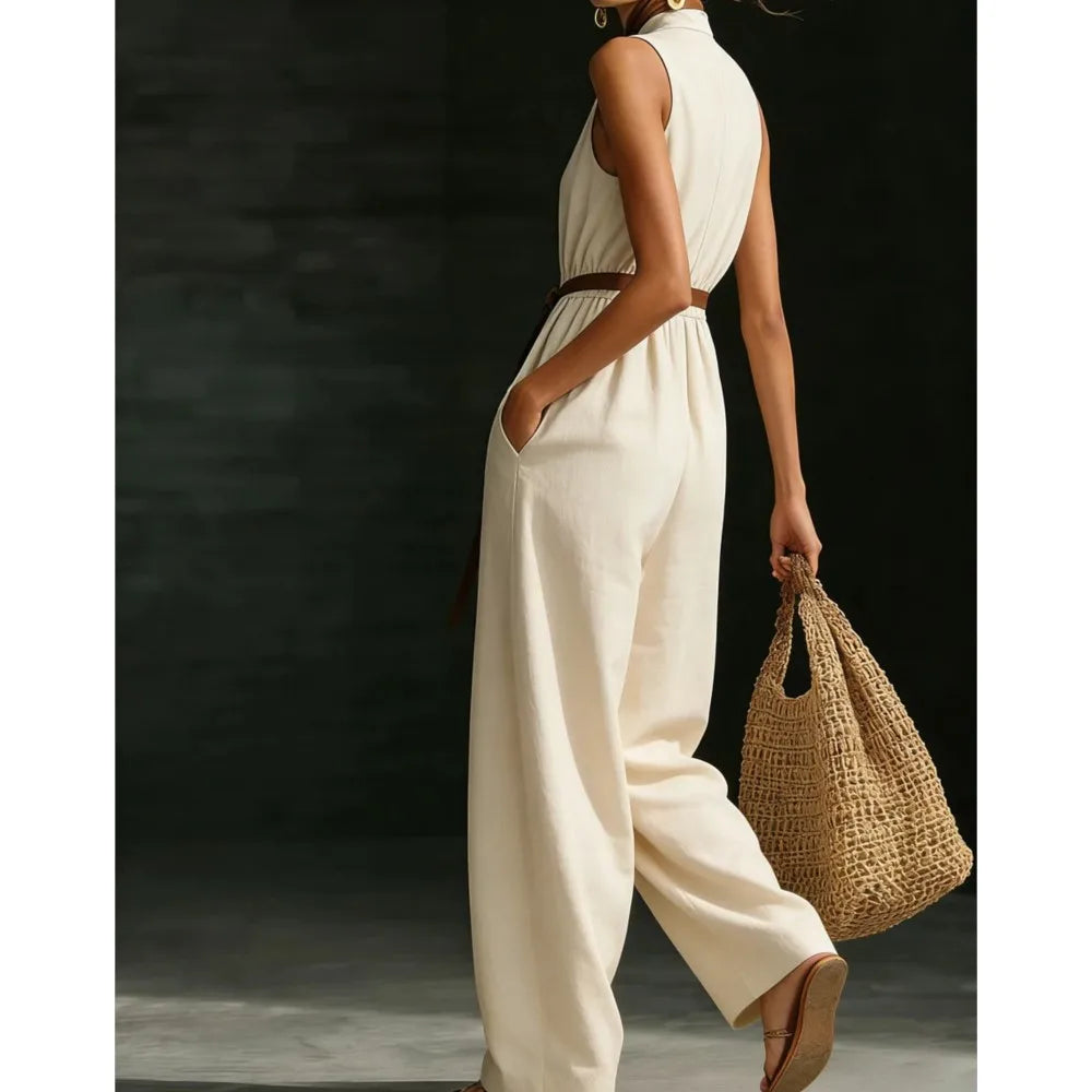 Jumpsuit Encaje Cuello V Pierna Ancha
