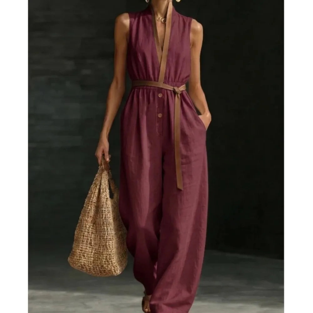 Jumpsuit Encaje Cuello V Pierna Ancha