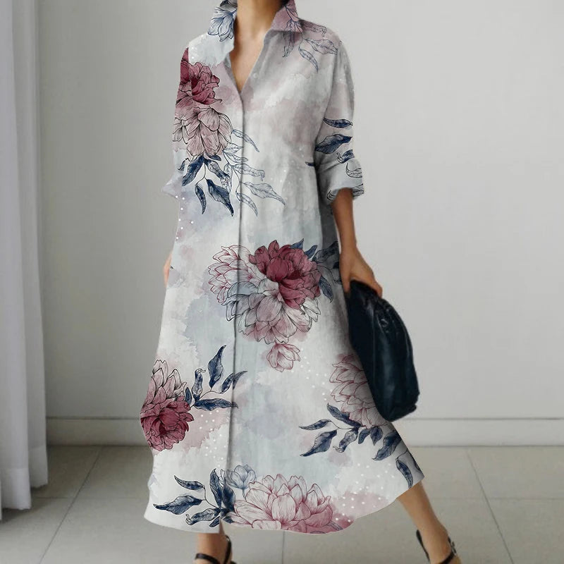 Vestido Cuello V Oversize Manga Larga