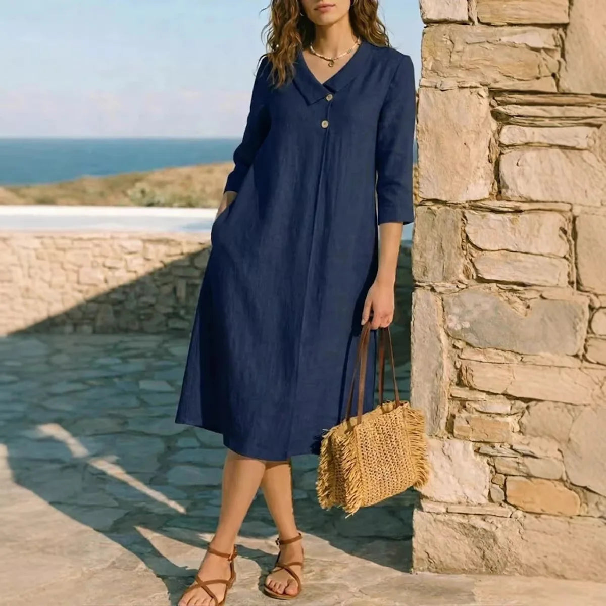Vestido Liso Elegante Casual Aura
