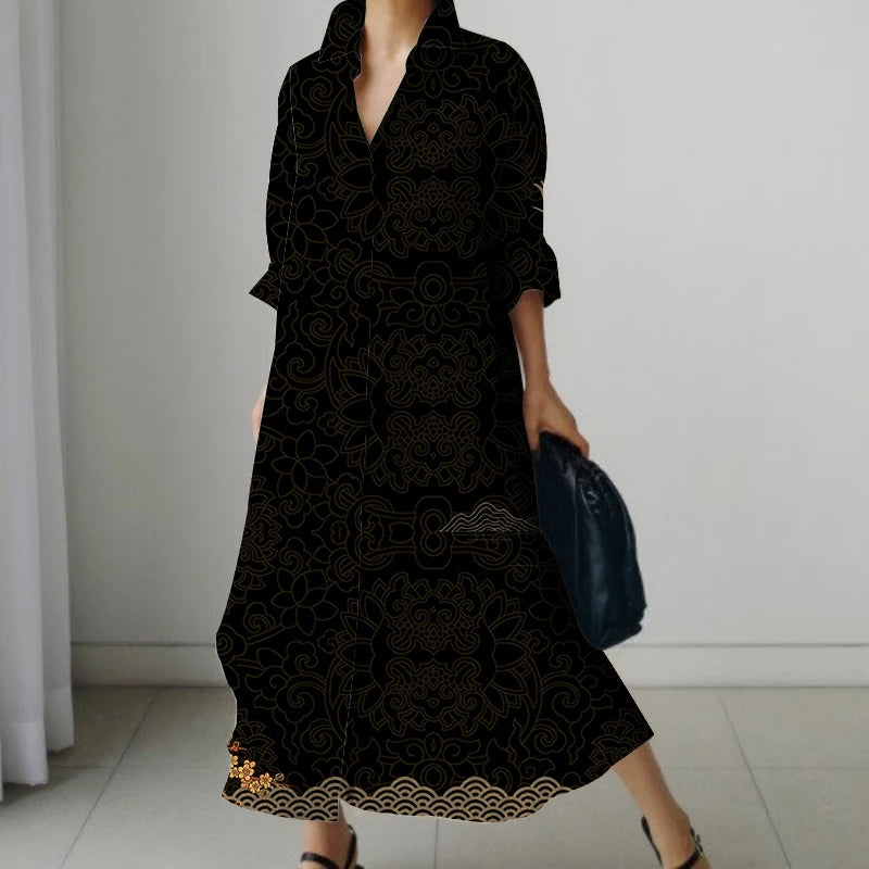 Vestido Cuello V Oversize Manga Larga