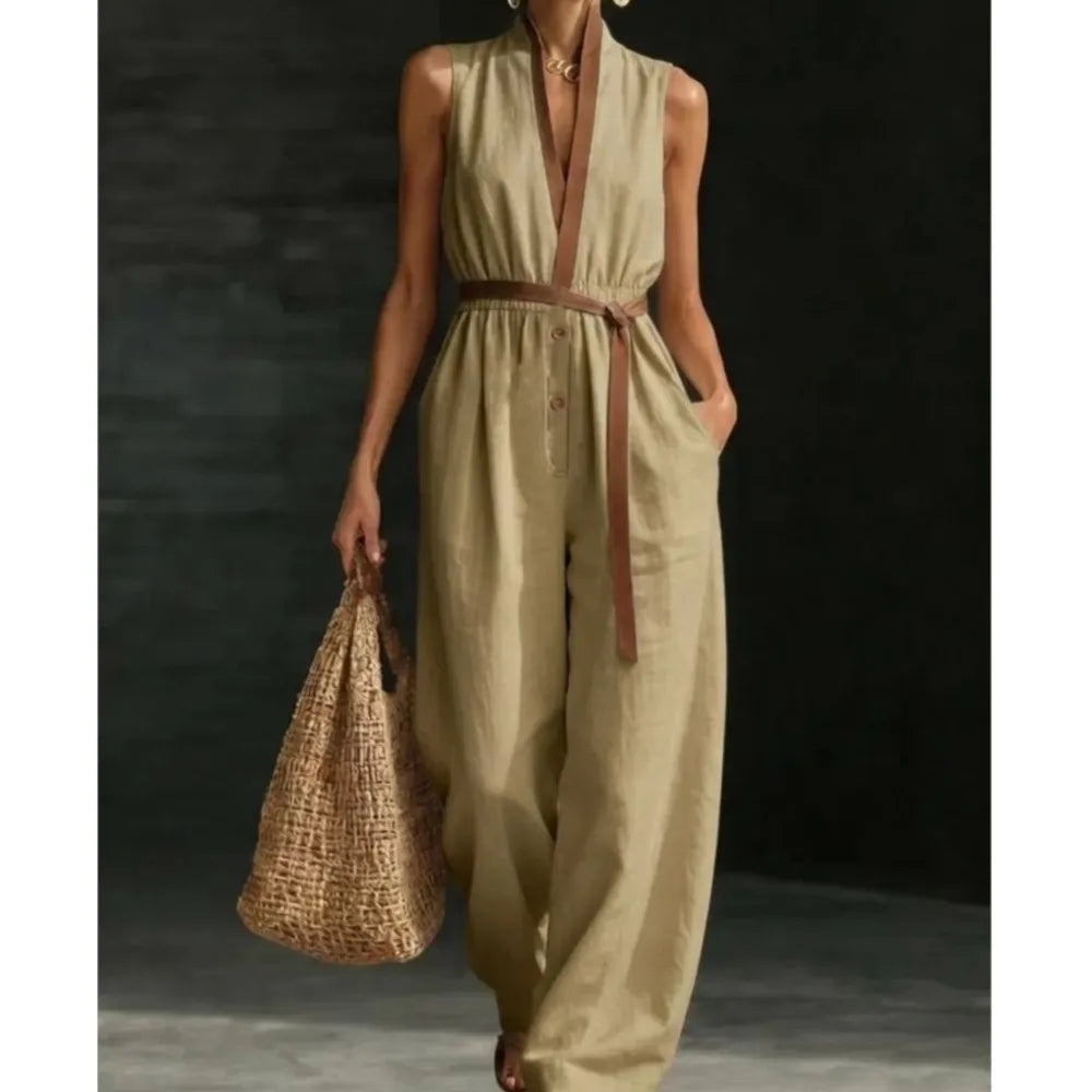 Jumpsuit Encaje Cuello V Pierna Ancha